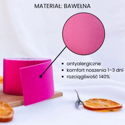 Zbliżenie na naturalną bawełnę w tejpach 5e FACE w kolorze różowym